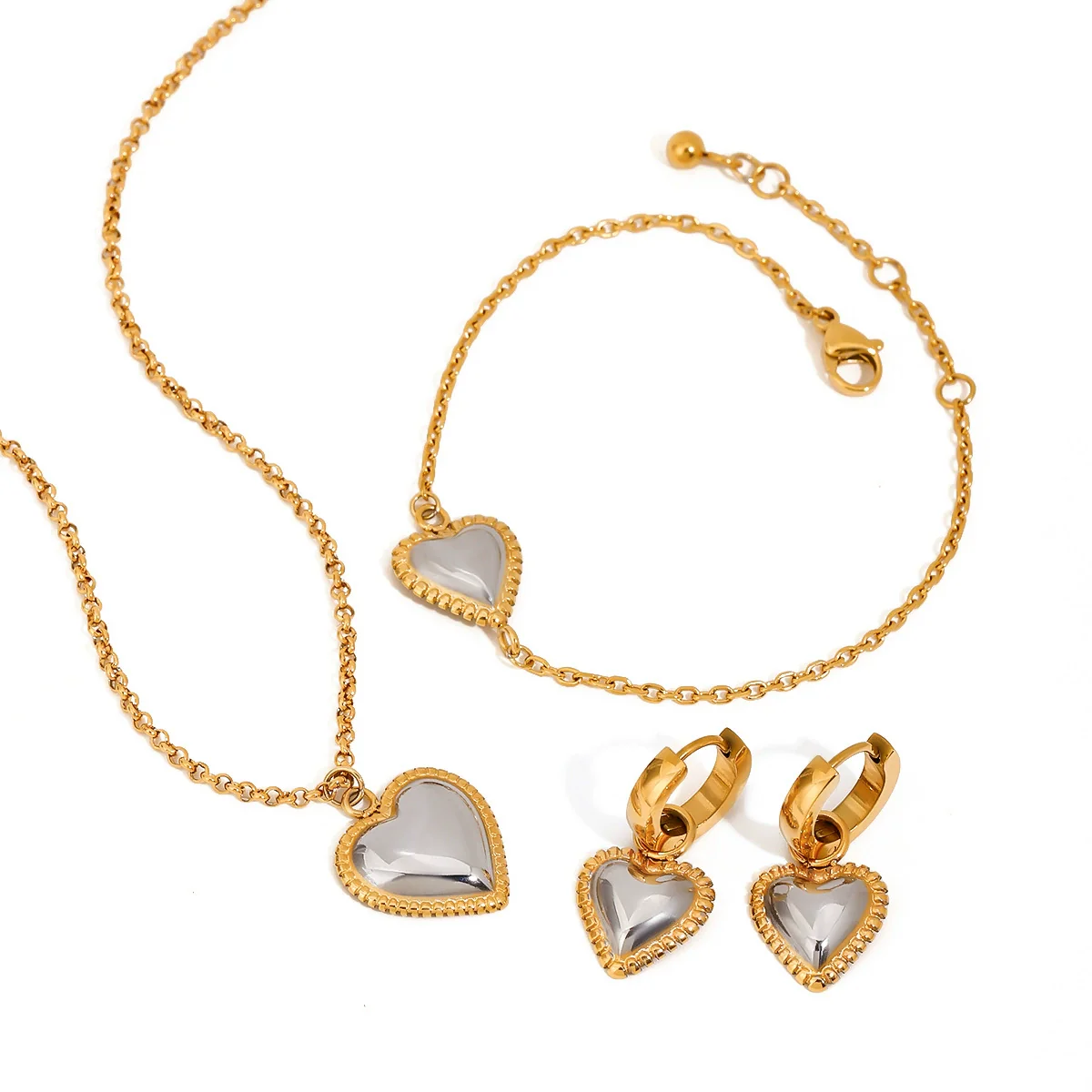 Wholesale Fashion Stainless Steel Electroplated Heart Water Drop Bell Pendant Necklace Earrings Bracelets Set For Women - Image 5