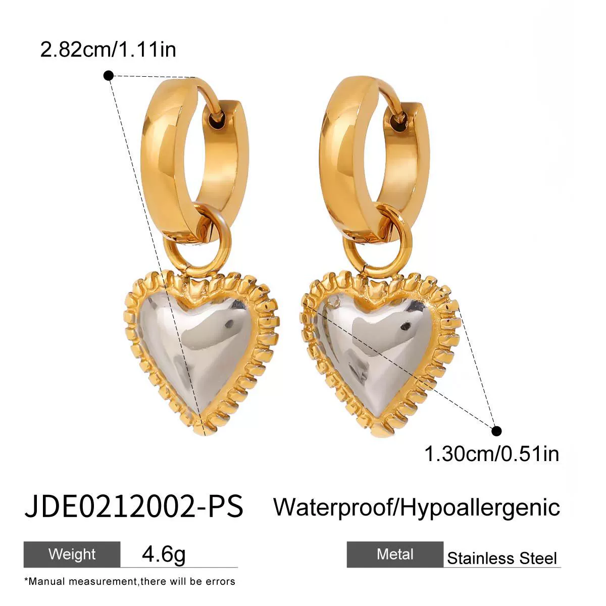 Wholesale Fashion Stainless Steel Electroplated Heart Water Drop Bell Pendant Necklace Earrings Bracelets Set For Women - Image 6