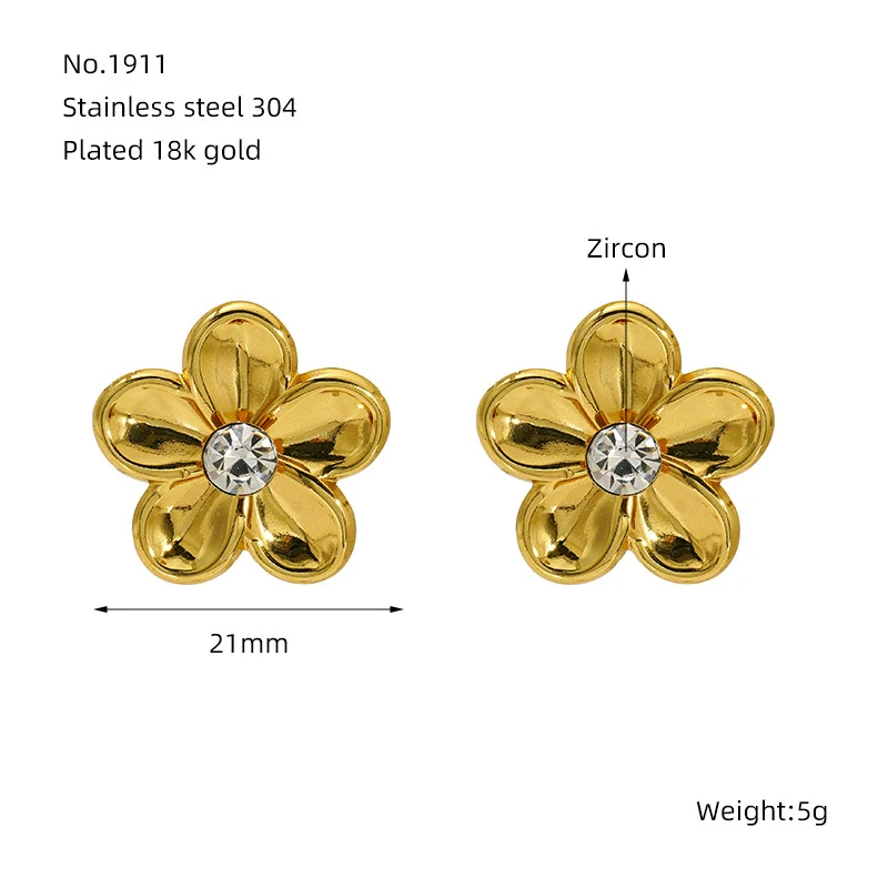 Wholesale Fashion 316L Stainless Steel Flower Earrings With Electroplating For Women - Image 12