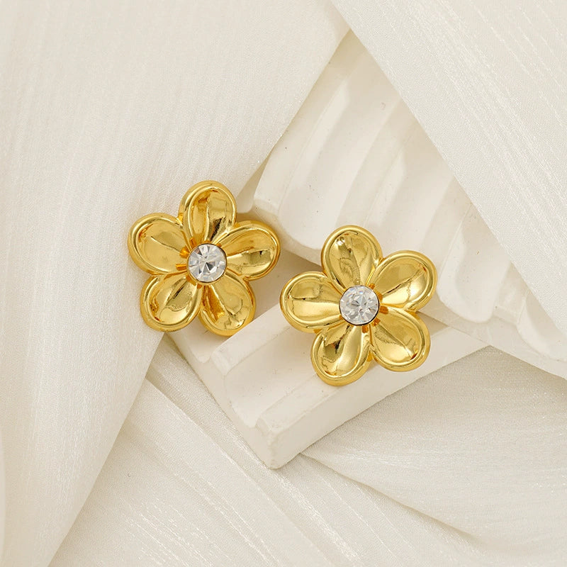 Wholesale Fashion 316L Stainless Steel Flower Earrings With Electroplating For Women - Image 4