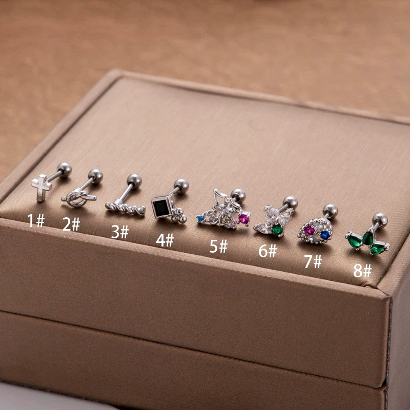 Wholesale Fashion Stainless Steel Heart Shape Electroplated Butterfly Glossy Cross Women's Ear Studs - Image 5