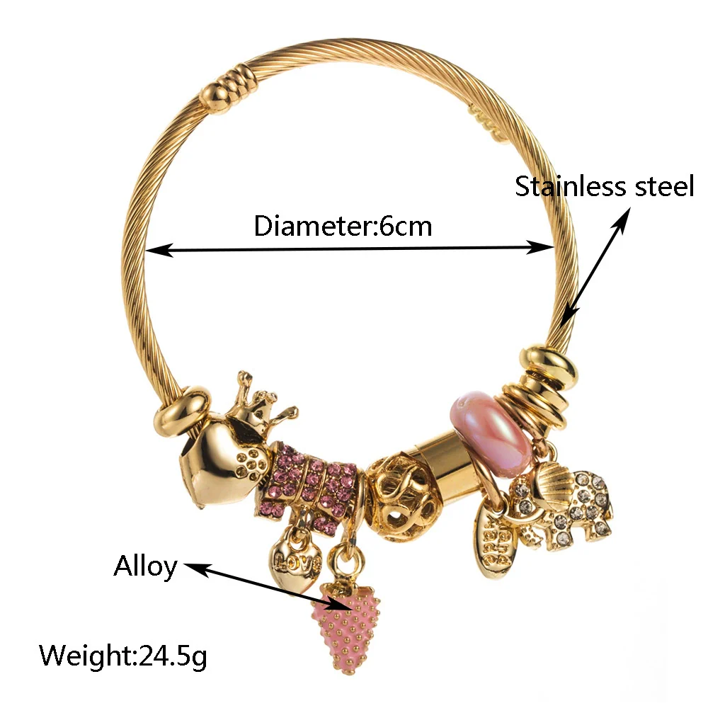 Wholesale Fashion Titanium Steel Bracelet With Diamond Strawberry Elephant Design For Women - Image 2