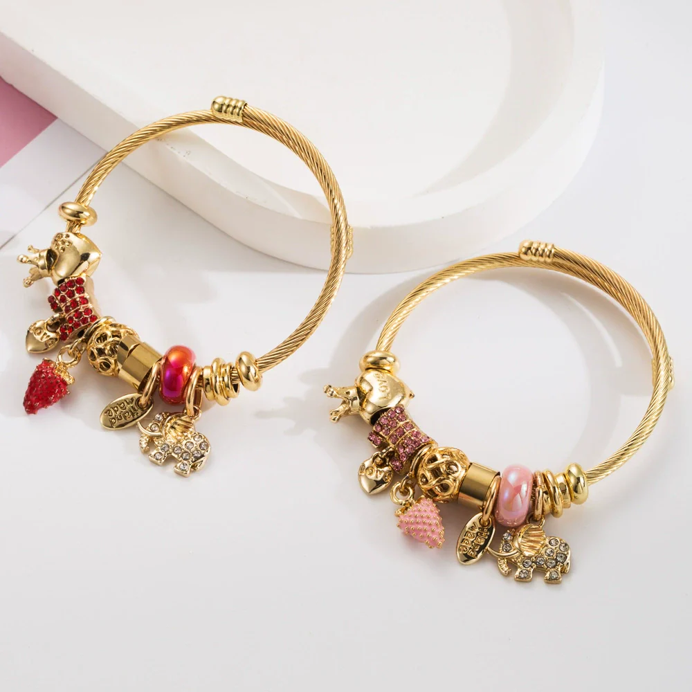 Wholesale Fashion Titanium Steel Bracelet With Diamond Strawberry Elephant Design For Women - Image 3
