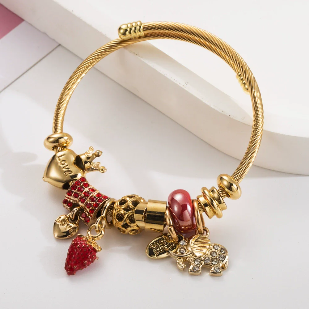 Wholesale Fashion Titanium Steel Bracelet With Diamond Strawberry Elephant Design For Women - Image 4