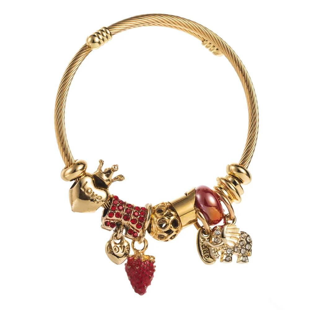 Wholesale Fashion Titanium Steel Bracelet With Diamond Strawberry Elephant Design For Women - Image 6