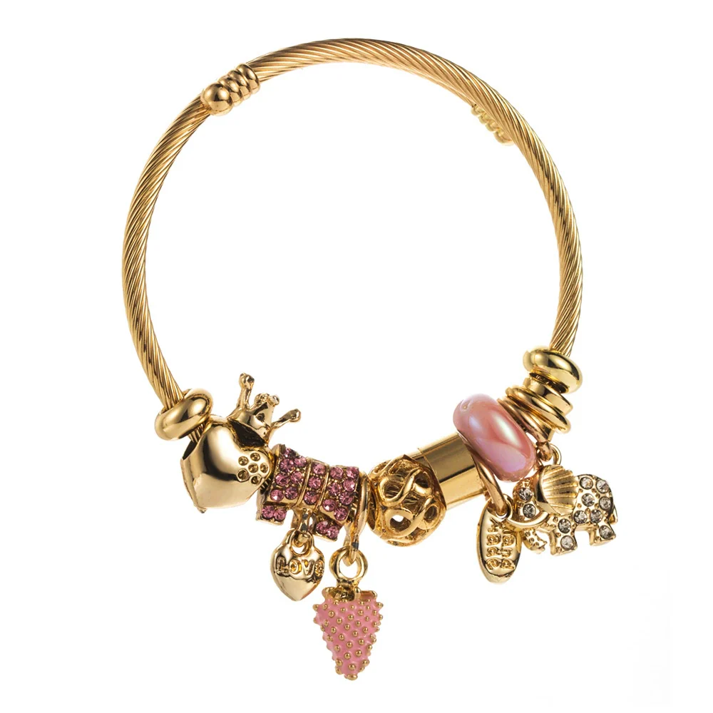 Wholesale Fashion Titanium Steel Bracelet With Diamond Strawberry Elephant Design For Women - Image 7