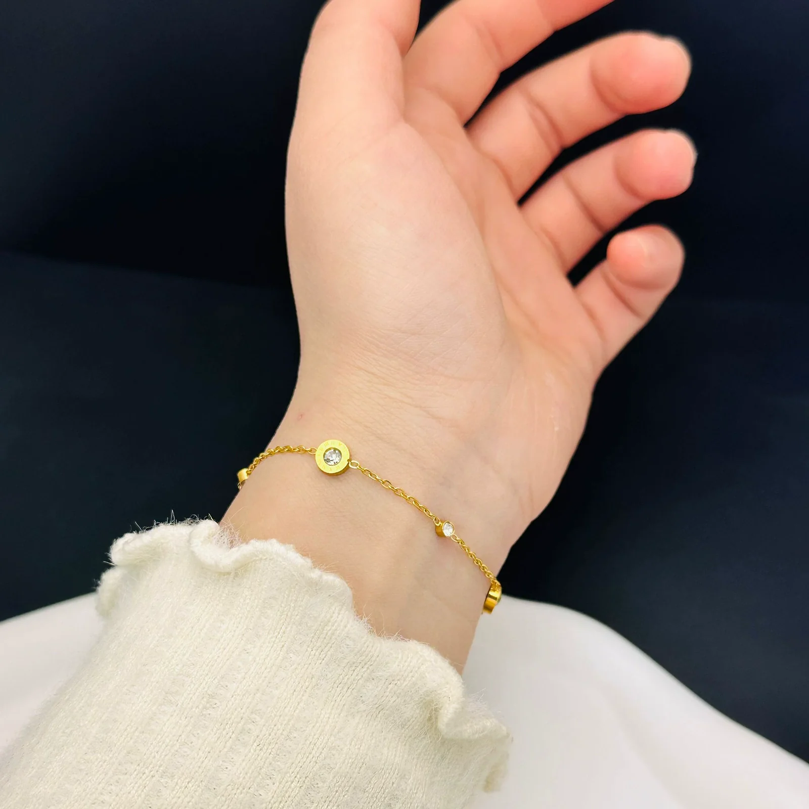 Wholesale Fashion Trend Roman Bracelet For Women Titanium Steel Electroplated With Letter Number Text Patterns - Image 3