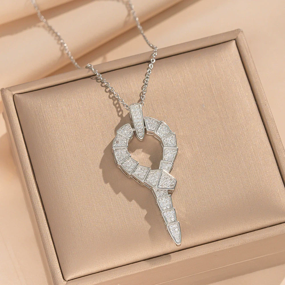 Wholesale Fashion Unisex Snake Shape Inlaid Zircon Titanium Steel And Copper Necklace And Earrings Set - Image 5