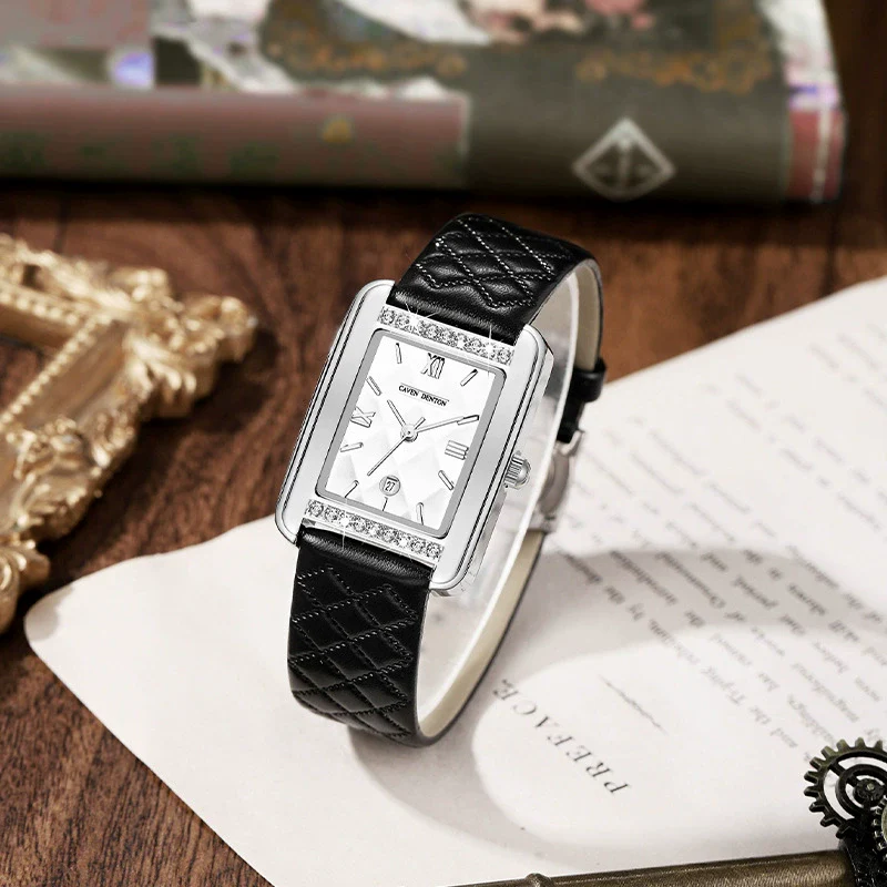 Wholesale Fashion Waterproof Women's Quartz Watch With Retro Calendar Square Dial Genuine Leather Strap Alloy Case Mineral Strengthened Glass Mirror - Image 2