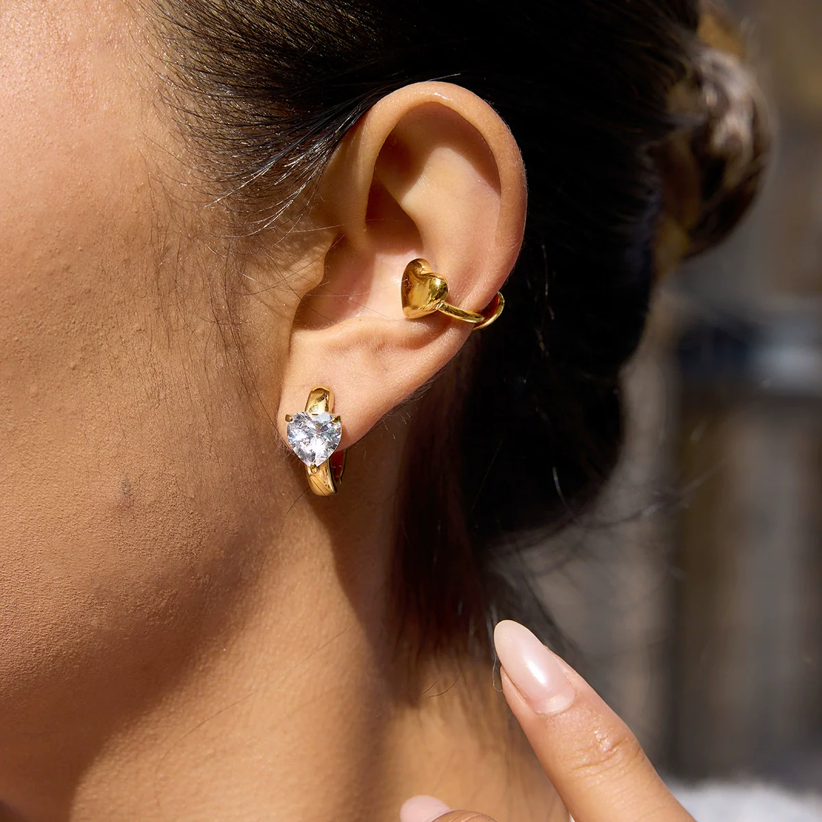 Wholesale Fashion Women's Heart Shape Electroplated Stainless Steel Ear Clips Earrings Jewelry - Image 2