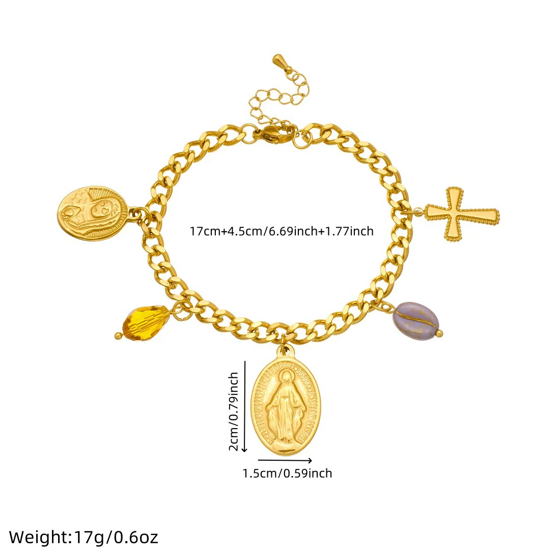 Wholesale Fashion Women's Stainless Steel And Titanium Steel Jewelry Set With Cross Crown And Roman Numerals Pattern Gold Plated Oval Relief Pendant - Image 4