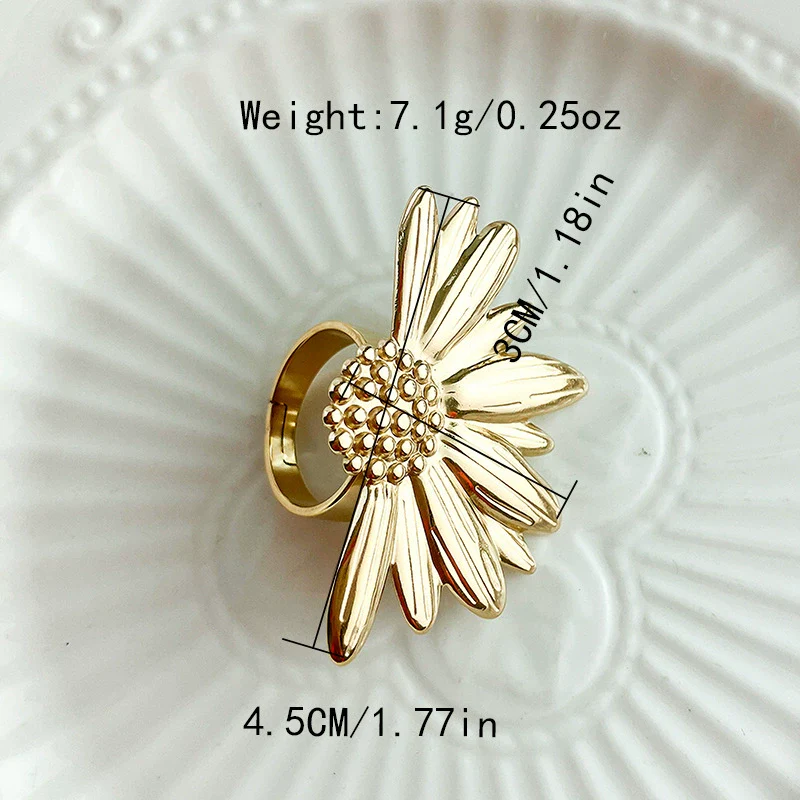 Wholesale Fashion Women's Stainless Steel Leaves Opening Ring With Electroplating Treatment - Image 7