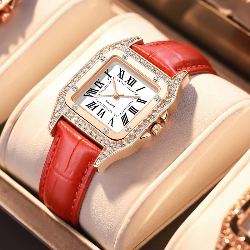 Wholesale Fashion Women's Watch Square Metal Case Imitation Leather Strap Diamondencrusted Quartz - Image 2