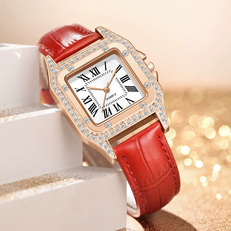 Wholesale Fashion Women's Watch Square Metal Case Imitation Leather Strap Diamondencrusted Quartz - Image 3