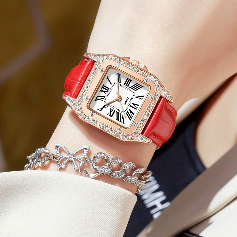 Wholesale Fashion Women's Watch Square Metal Case Imitation Leather Strap Diamondencrusted Quartz - Image 4