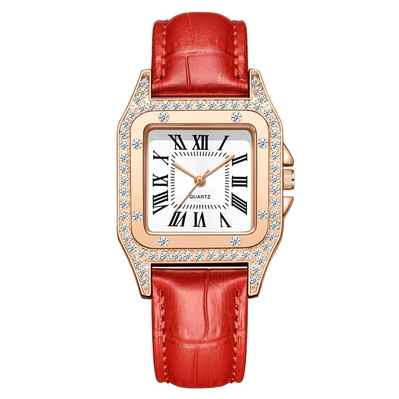 Wholesale Fashion Women's Watch Square Metal Case Imitation Leather Strap Diamondencrusted Quartz - Image 5