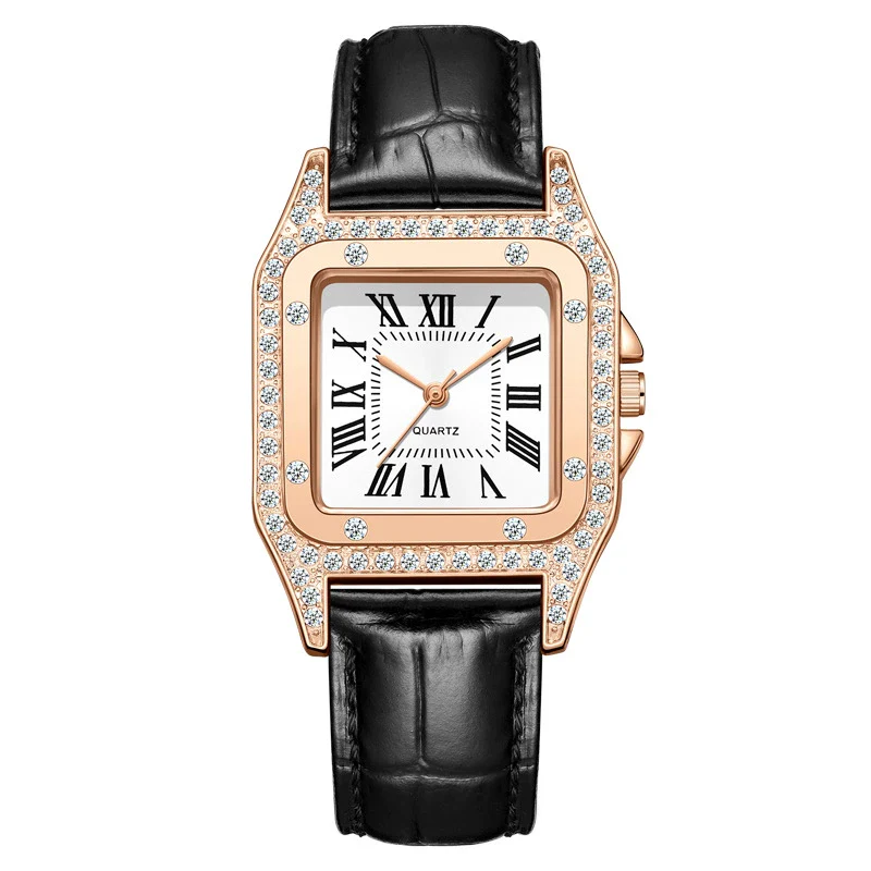 Wholesale Fashion Women's Watch Square Metal Case Imitation Leather Strap Diamondencrusted Quartz - Image 8