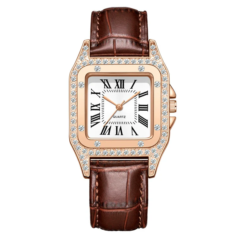 Wholesale Fashion Women's Watch Square Metal Case Imitation Leather Strap Diamondencrusted Quartz - Image 9