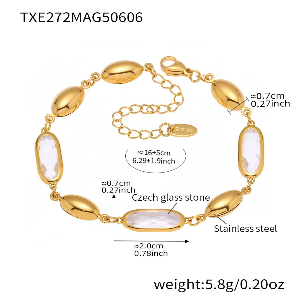Wholesale Fashionable Electroplated Geometric Ferris Wheel Rectangular Faceted Czech Glass Stone Stainless Steel Bracelet For Women - Image 6