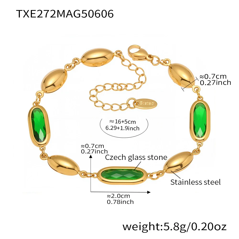 Wholesale Fashionable Electroplated Geometric Ferris Wheel Rectangular Faceted Czech Glass Stone Stainless Steel Bracelet For Women - Image 7