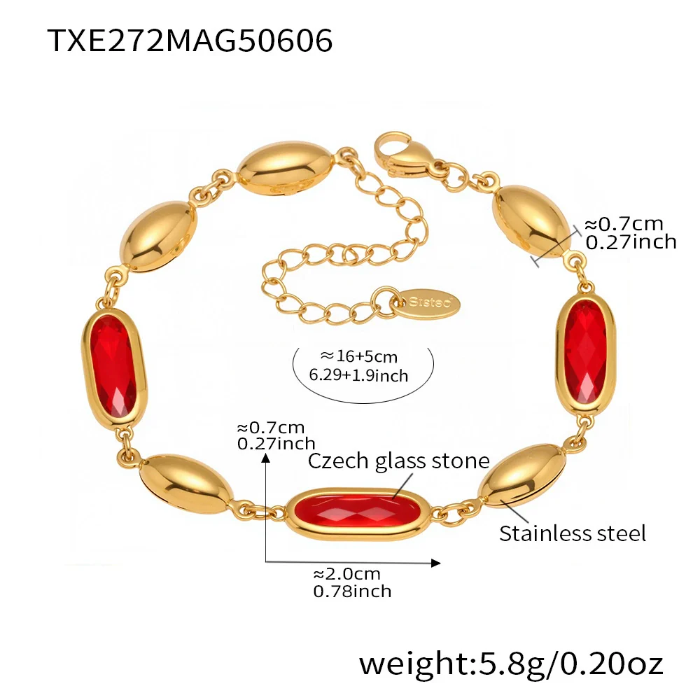 Wholesale Fashionable Electroplated Geometric Ferris Wheel Rectangular Faceted Czech Glass Stone Stainless Steel Bracelet For Women - Image 8