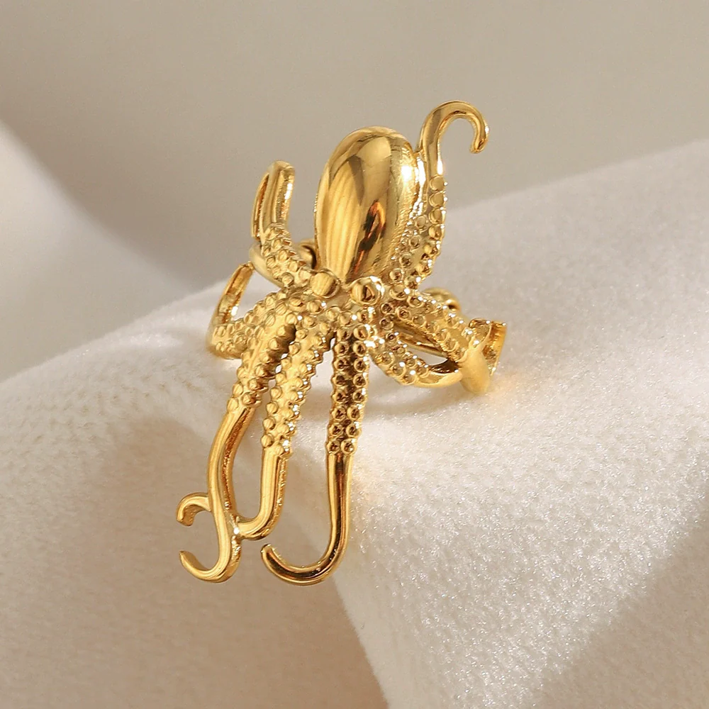 Wholesale Fashionable Elegant Creative Octopus Animal Shape Stainless Steel 18K Gold Plated Ear Clip Earrings For Women