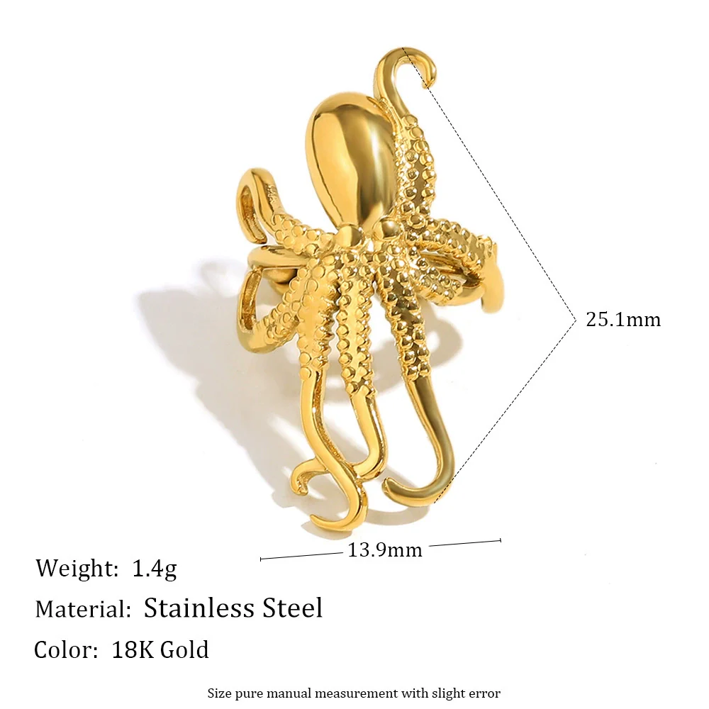 Wholesale Fashionable Elegant Creative Octopus Animal Shape Stainless Steel 18K Gold Plated Ear Clip Earrings For Women - Image 2