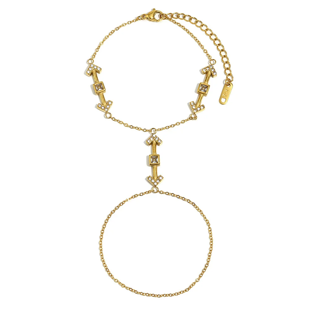 Wholesale Fashionable Elegant Geometric Stainless Steel Electroplated 18K Gold Arrow Finger Chain Set For Women - Image 5