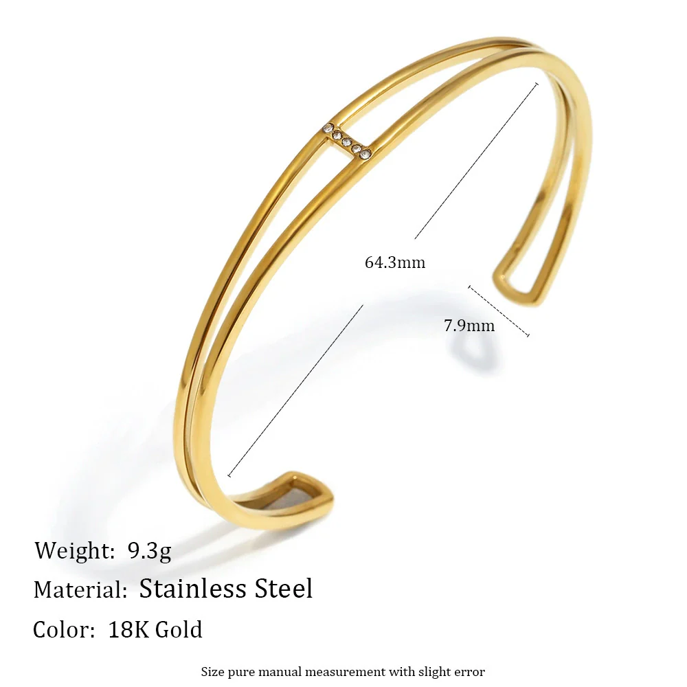 Wholesale Fashionable Geometric 18K Gold Plated Stainless Steel Doublelayer Thin Bracelet Hand Jewelry - Image 2