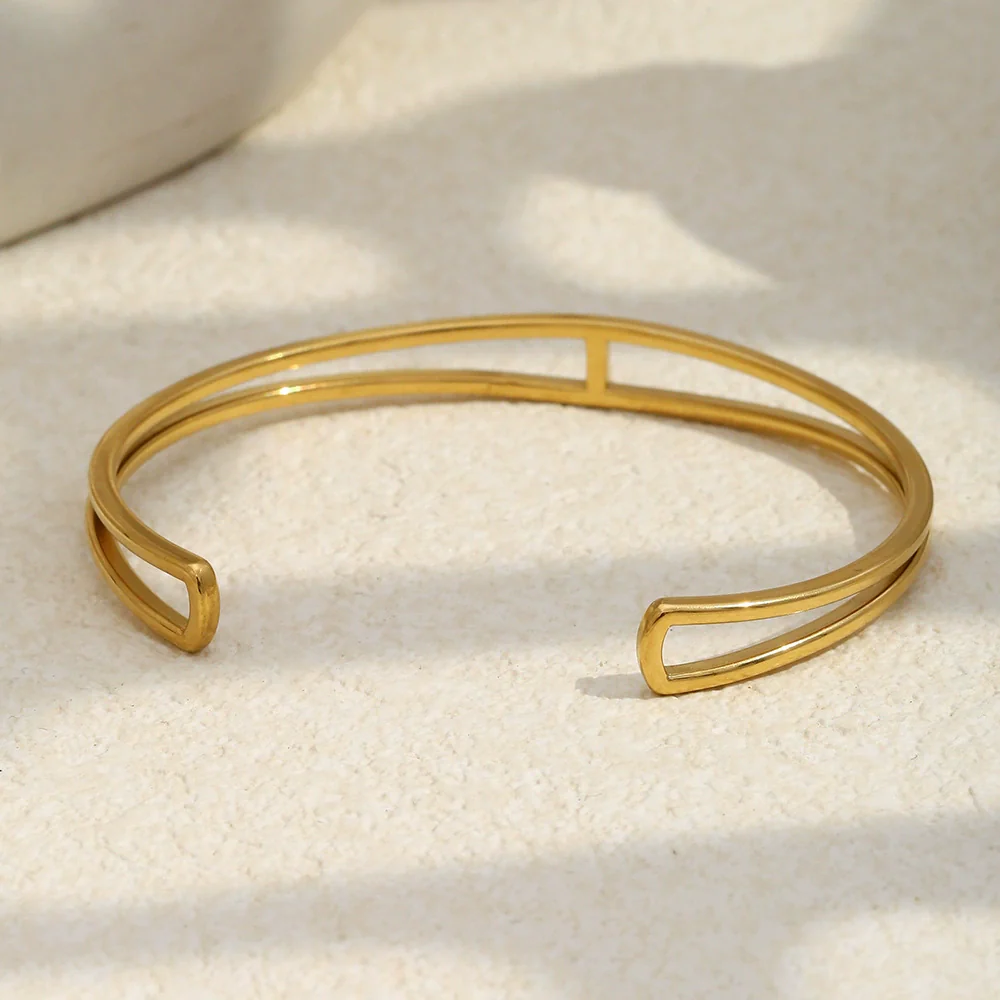 Wholesale Fashionable Geometric 18K Gold Plated Stainless Steel Doublelayer Thin Bracelet Hand Jewelry - Image 3