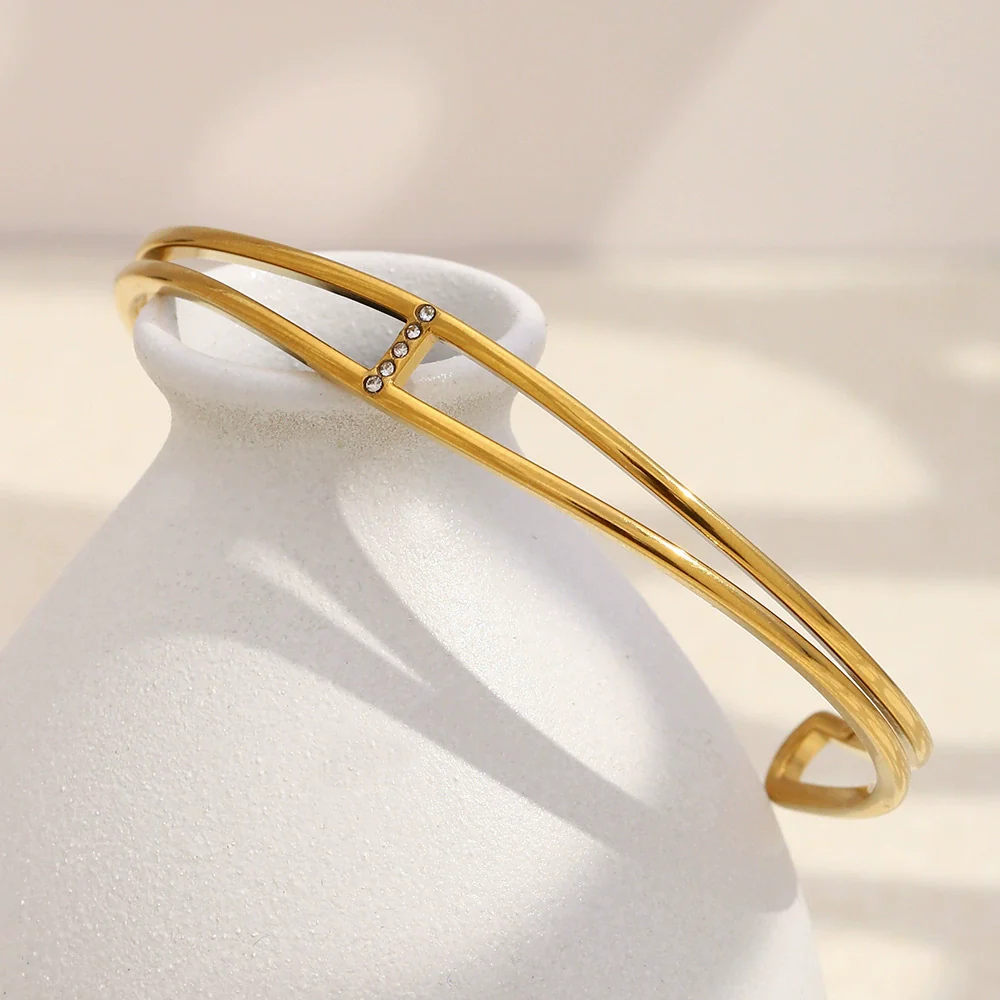 Wholesale Fashionable Geometric 18K Gold Plated Stainless Steel Doublelayer Thin Bracelet Hand Jewelry - Image 4