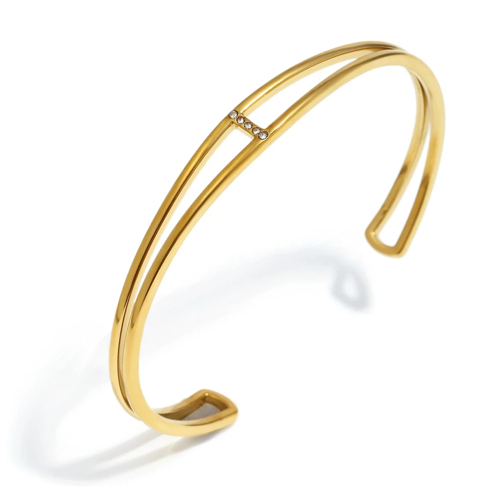 Wholesale Fashionable Geometric 18K Gold Plated Stainless Steel Doublelayer Thin Bracelet Hand Jewelry - Image 5