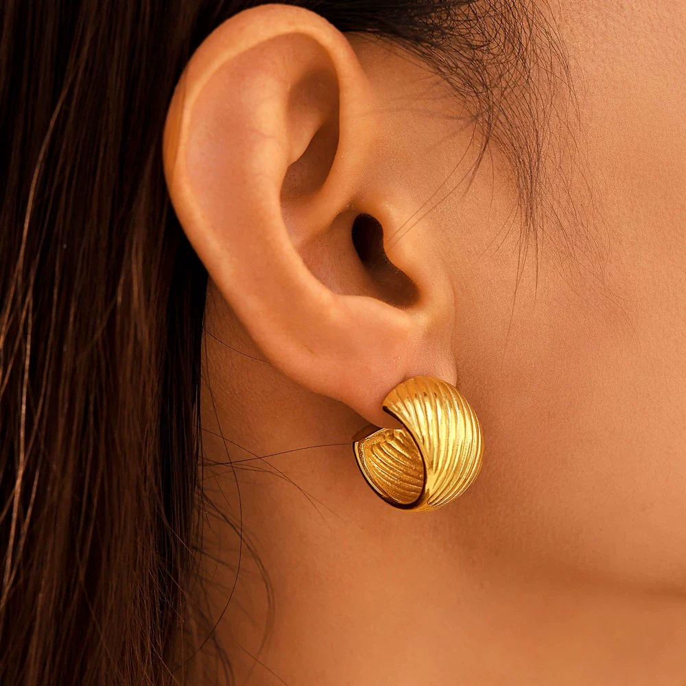 Wholesale Fashionable Geometric Ctype Twill Stainless Steel 18K Gold Plated Nonallergic Women's Earrings - Image 2