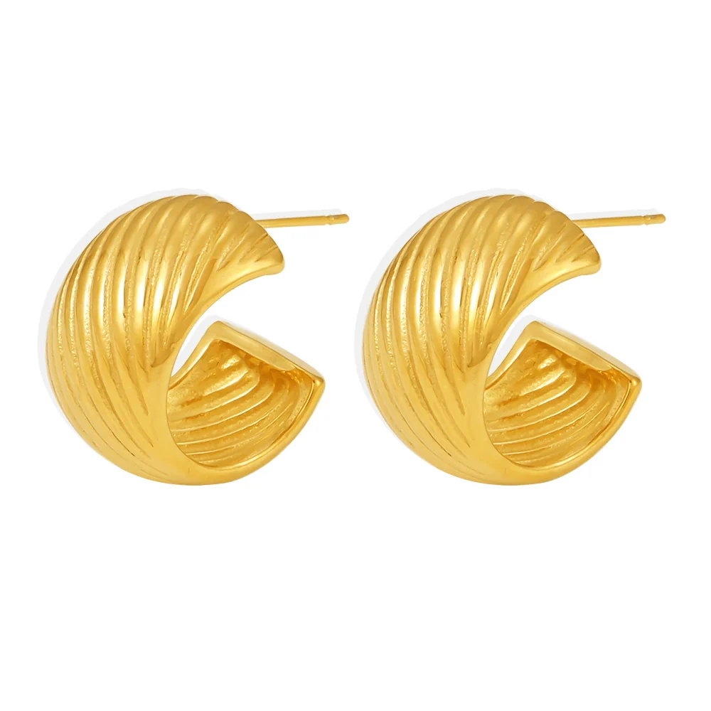 Wholesale Fashionable Geometric Ctype Twill Stainless Steel 18K Gold Plated Nonallergic Women's Earrings - Image 5