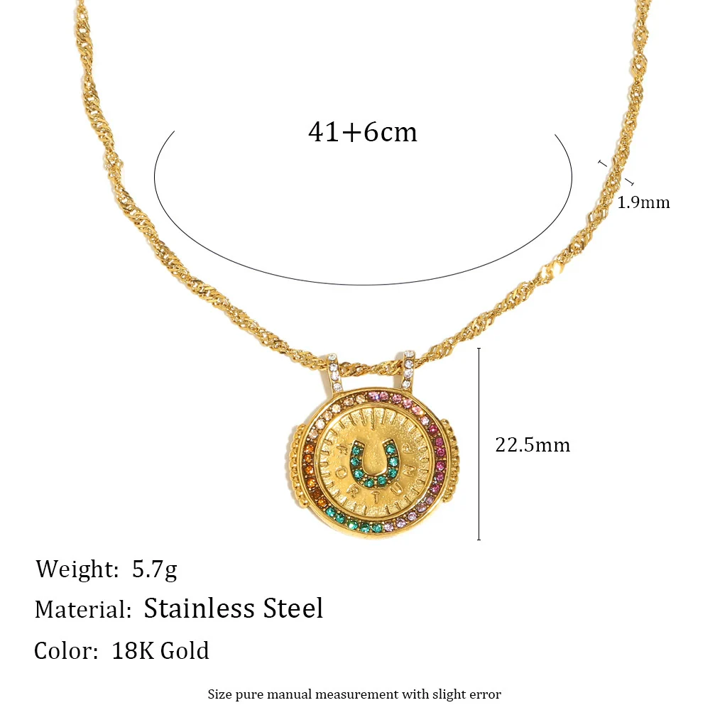 Wholesale Fashionable Geometric Stainless Steel Electroplated 18K Gold Colorful Zircon Disc Earrings Necklace Ring Set For Women - Image 2