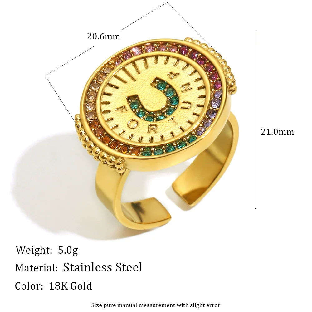 Wholesale Fashionable Geometric Stainless Steel Electroplated 18K Gold Colorful Zircon Disc Earrings Necklace Ring Set For Women - Image 7