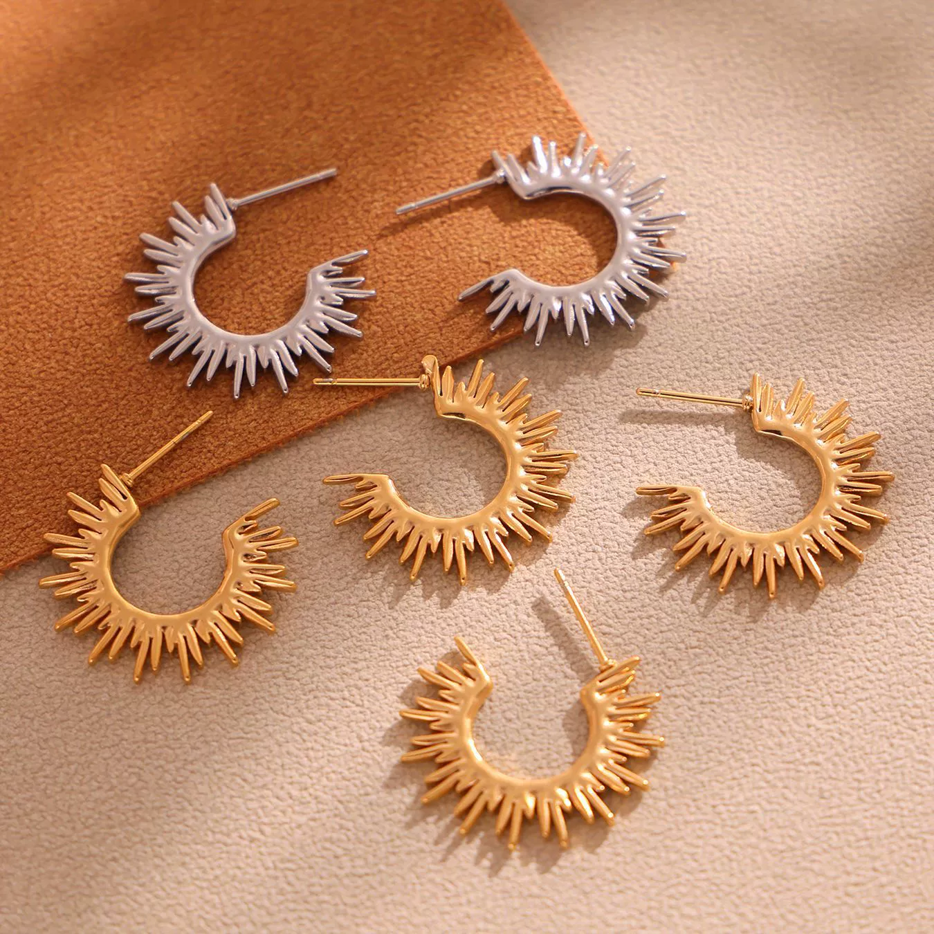 Wholesale Fashionable Geometric Sunflower Fine Pattern Electroplated Stainless Steel Earrings For Women - Image 2