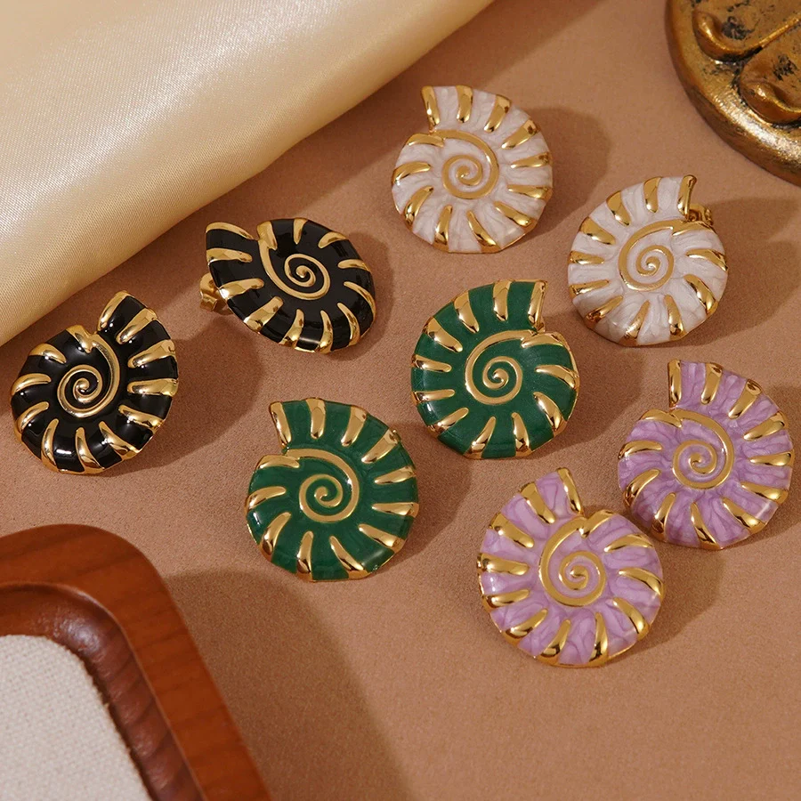 Wholesale Fashionable Oildripping Conch Design Stainless Steel Earrings For Women
