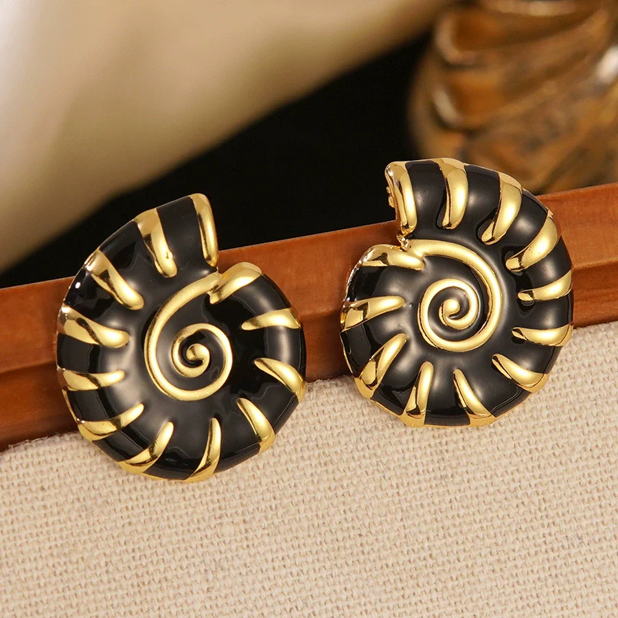 Wholesale Fashionable Oildripping Conch Design Stainless Steel Earrings For Women - Image 6