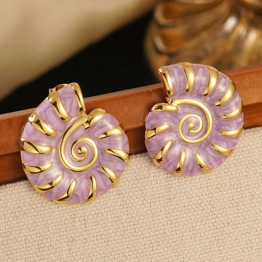 Wholesale Fashionable Oildripping Conch Design Stainless Steel Earrings For Women - Image 8