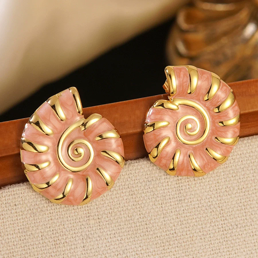Wholesale Fashionable Oildripping Conch Design Stainless Steel Earrings For Women - Image 9