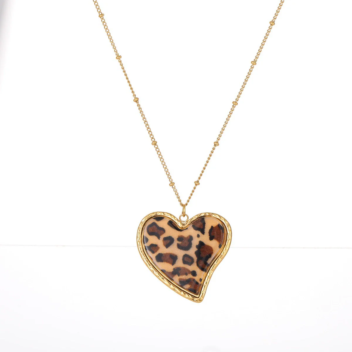 Wholesale Fashionable Retro Leopard Print Heartshaped Stainless Steel Electroplated Women's Pendant Necklace - Image 5