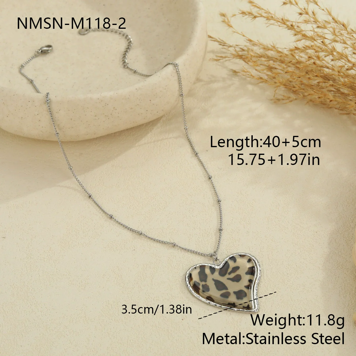 Wholesale Fashionable Retro Leopard Print Heartshaped Stainless Steel Electroplated Women's Pendant Necklace - Image 7