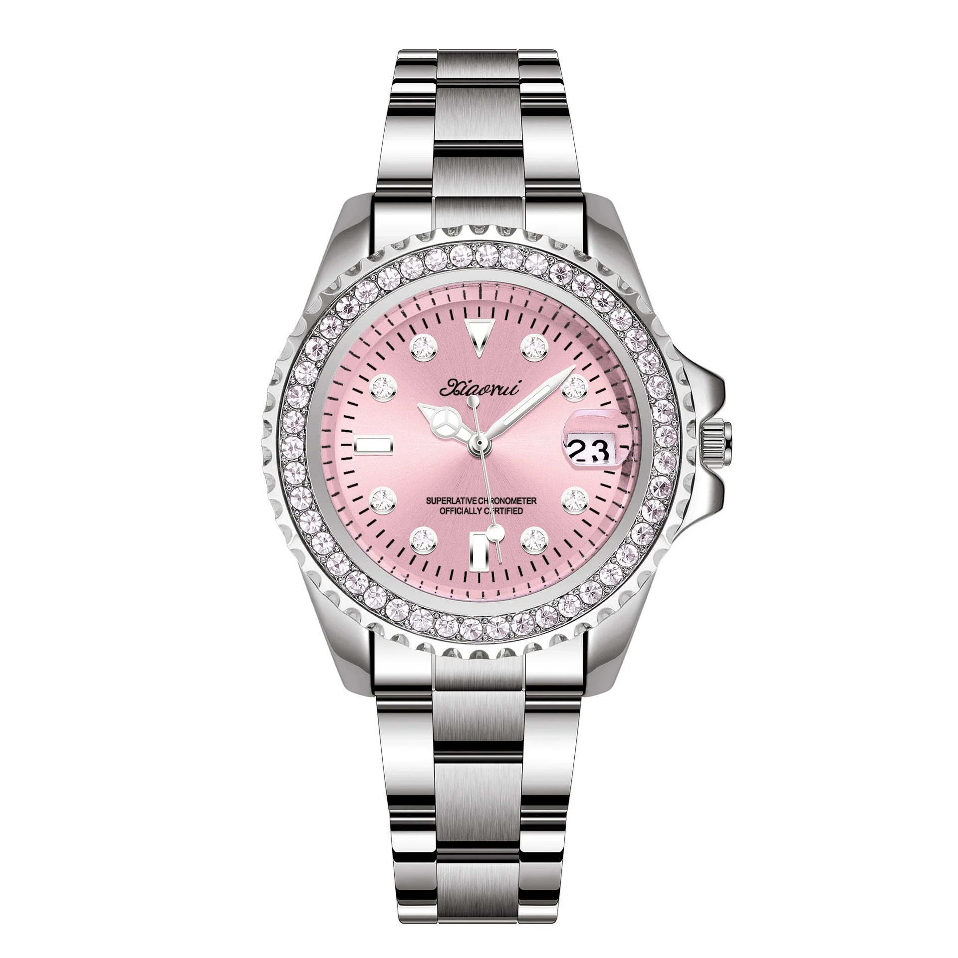 Wholesale Fashionable Women's Watches With Alloy Case And Strap Mineral Reinforced Glass Mirror Spiral Crown Doublesided Button Buckle Printed Logo Waterproof - Image 7