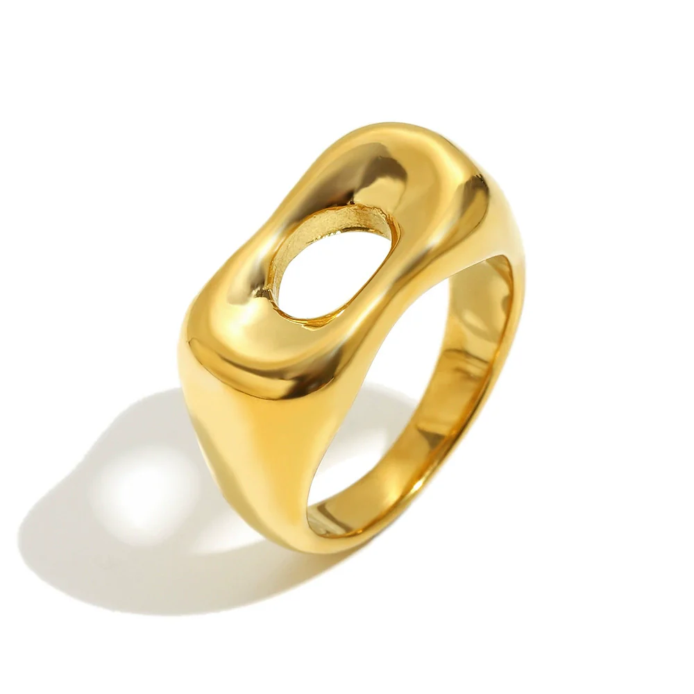 Wholesale Female Hand Jewelry Stainless Steel Electroplated 18K Geometric Hollow Long Bread Ring Light Luxury Style - Image 5