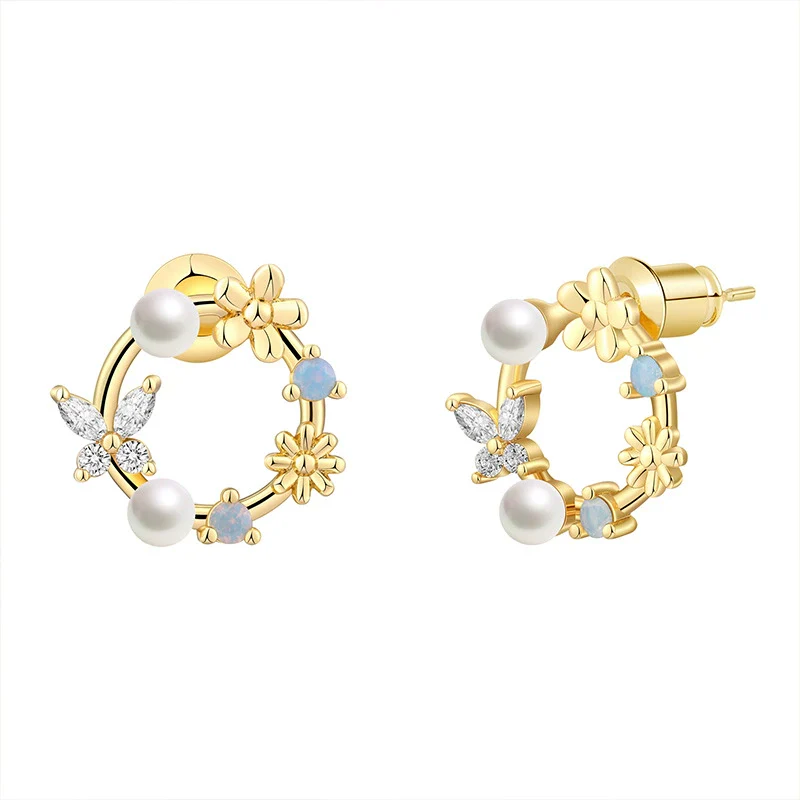 Wholesale Female Jewelry Copper Flower And Butterfly Earrings With Electroplating - Image 4
