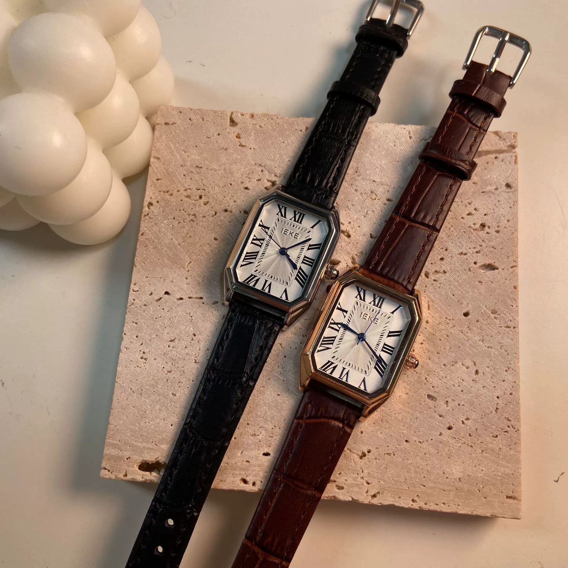 Wholesale Female Rectangular Genuine Leather Quartz Watch Retro Artistic Style Alloy Case Ordinary Glass Mirror Pin Buckle Stainless Steel Clasp