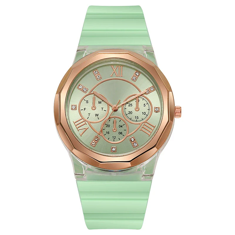 Wholesale Female Students' Fashion Silicone Watch With Rhinestones Round Dial And Sapphire Crystal Glass Mirror Luxury Leisure Style - Image 10