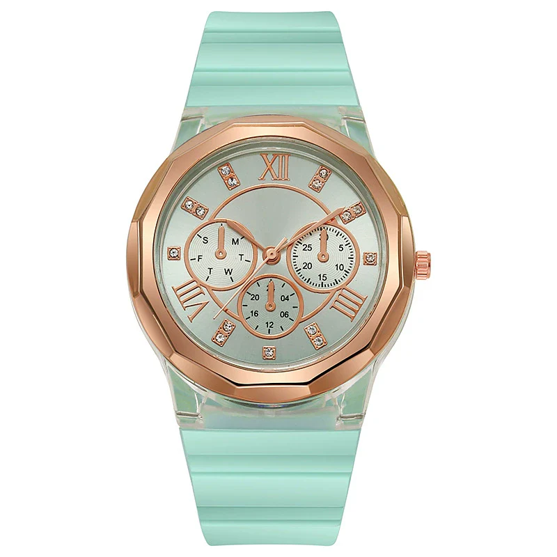 Wholesale Female Students' Fashion Silicone Watch With Rhinestones Round Dial And Sapphire Crystal Glass Mirror Luxury Leisure Style - Image 11