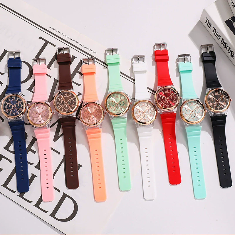 Wholesale Female Students' Fashion Silicone Watch With Rhinestones Round Dial And Sapphire Crystal Glass Mirror Luxury Leisure Style - Image 4